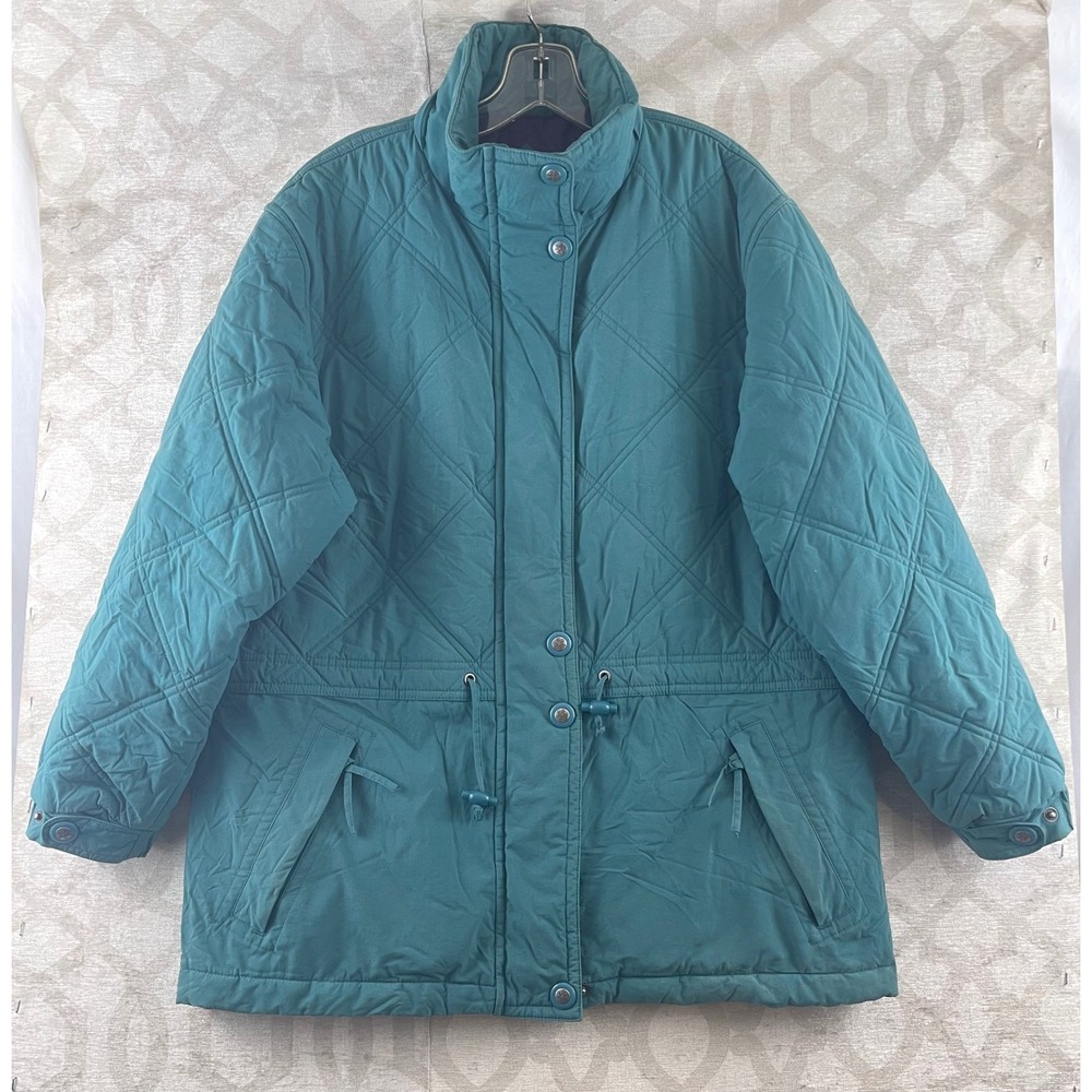 LL‎ Bean Vintage Women Petite Medium Teal Quilted Insulated Parka Jacket P290